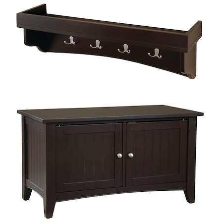 Alaterre Furniture Shaker Cottage Tray Shelf Coat Hook with Cabinet Bench, Chocolate ASCA0509CL